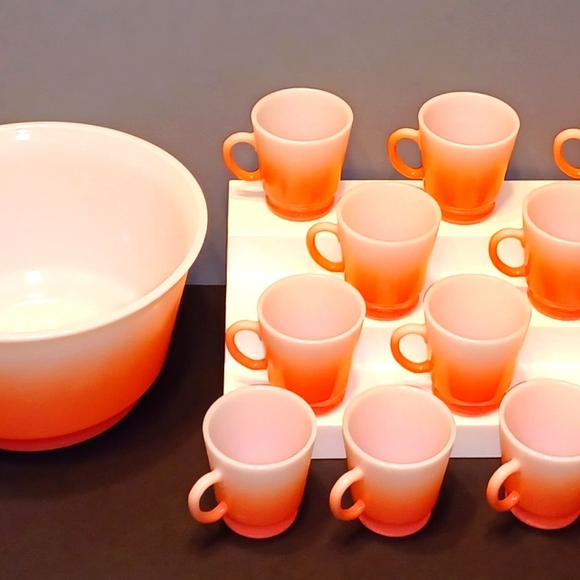 Rare!!! VHTF Vintage Mid-Century Hazel-Atlas Flamingo 13-Piece Punch Set - Picture 7 of 16